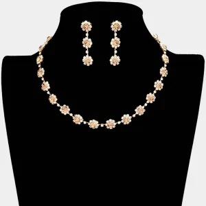 Floral Light Topaz Crystal Rhinestone Small Collar Necklace Set  | Pageant and Prom Jewelry |  97123