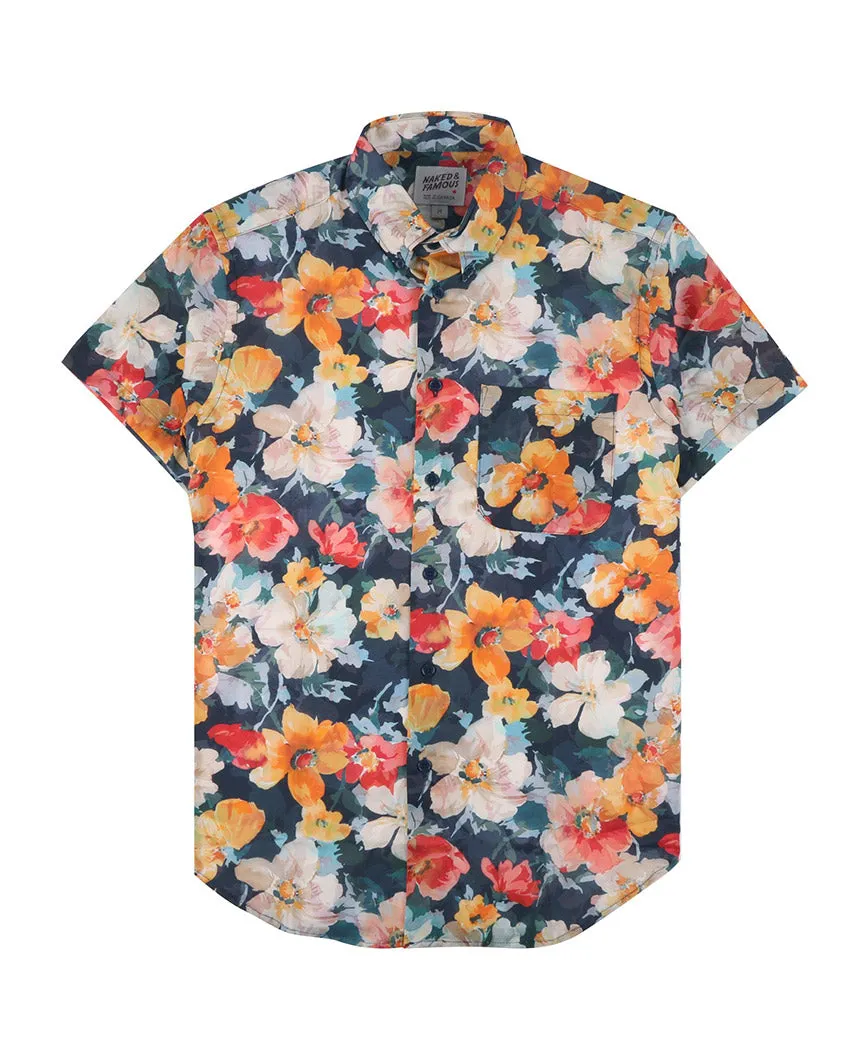 Flower Painting Short Sleeve Easy Shirt Orange