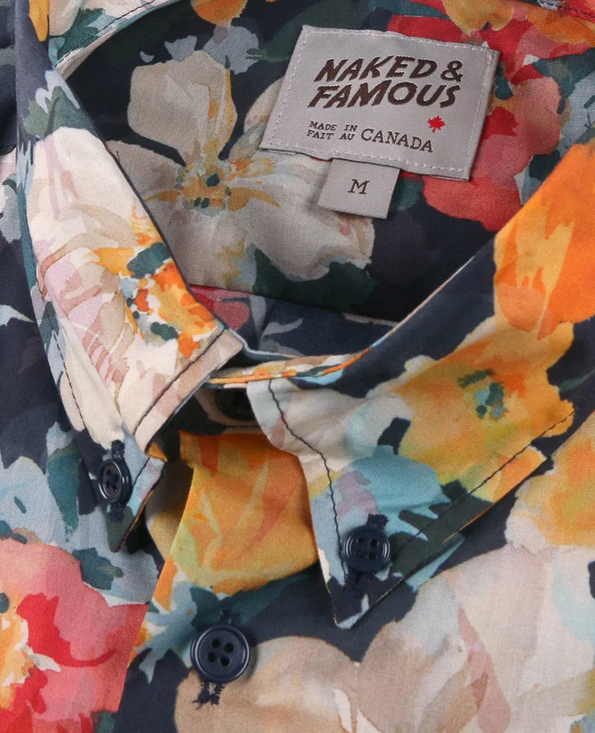 Flower Painting Short Sleeve Easy Shirt Orange