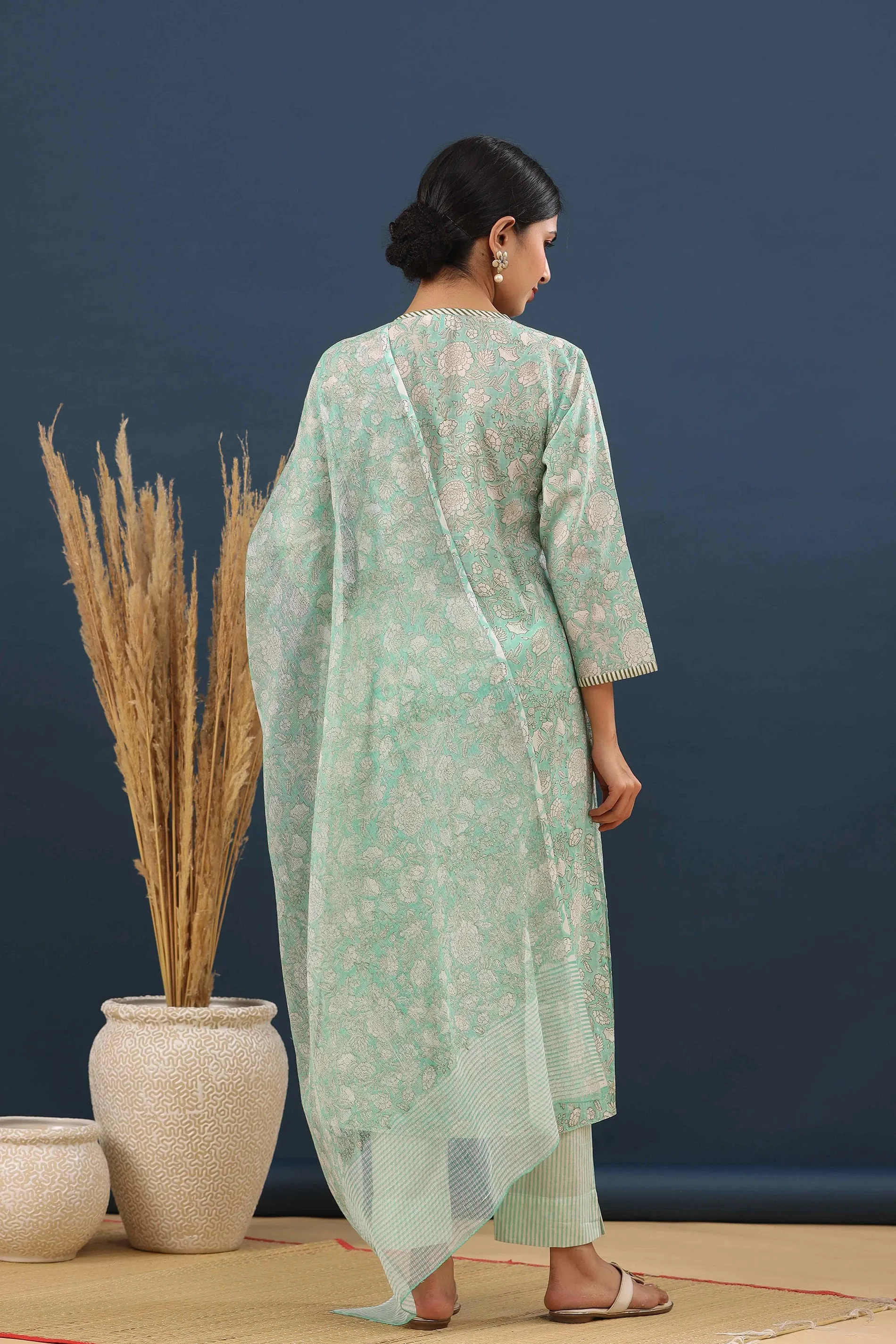 Flowering Mint Printed Cotton Suit Set