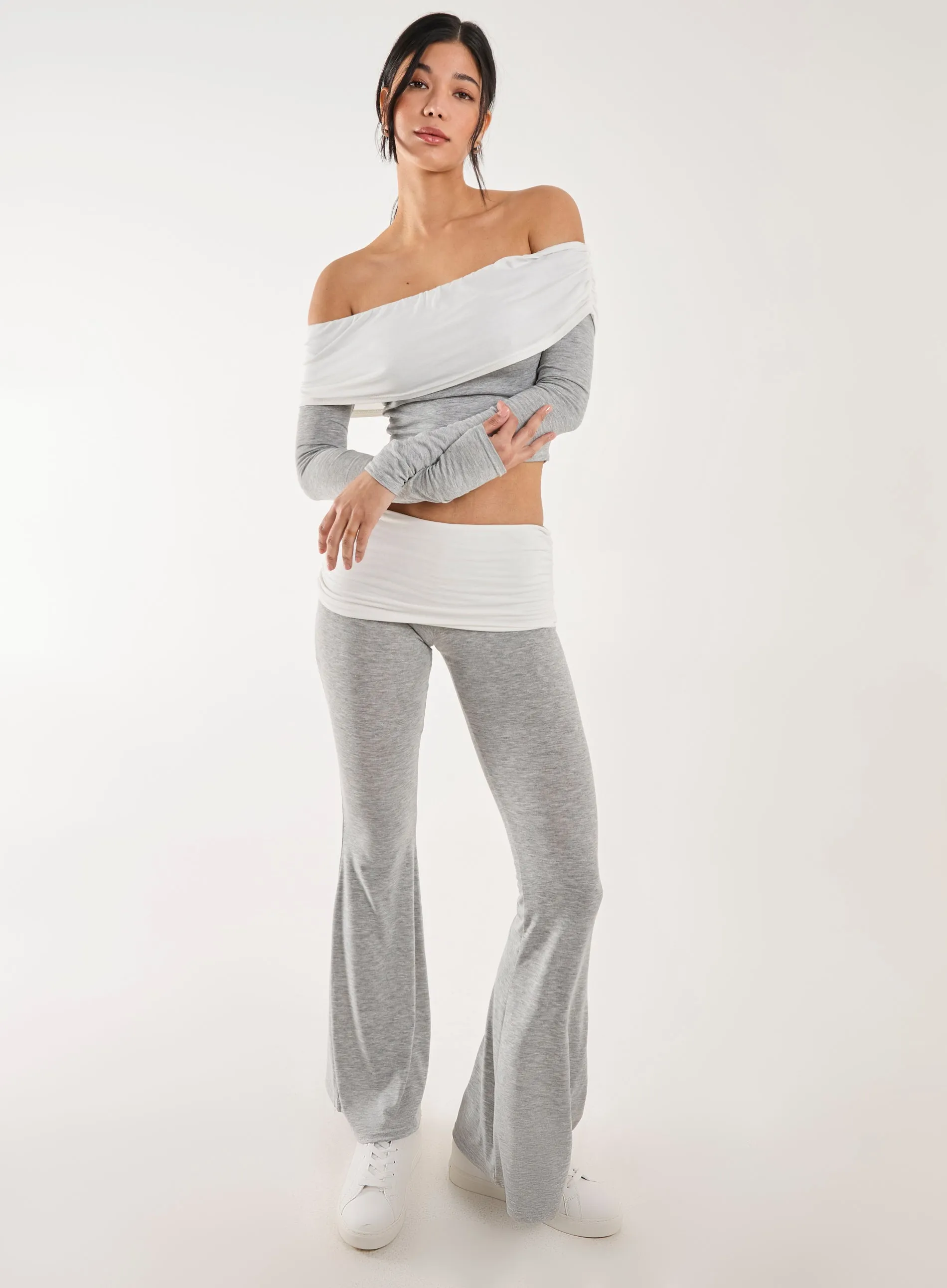 Fold Over Two Tone Flared Leggings