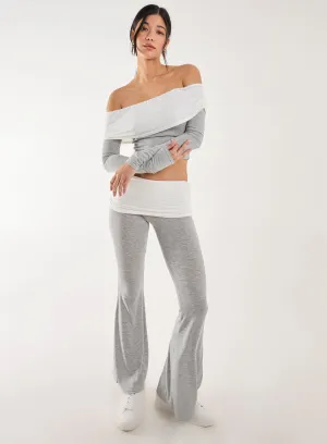 Fold Over Two Tone Flared Leggings
