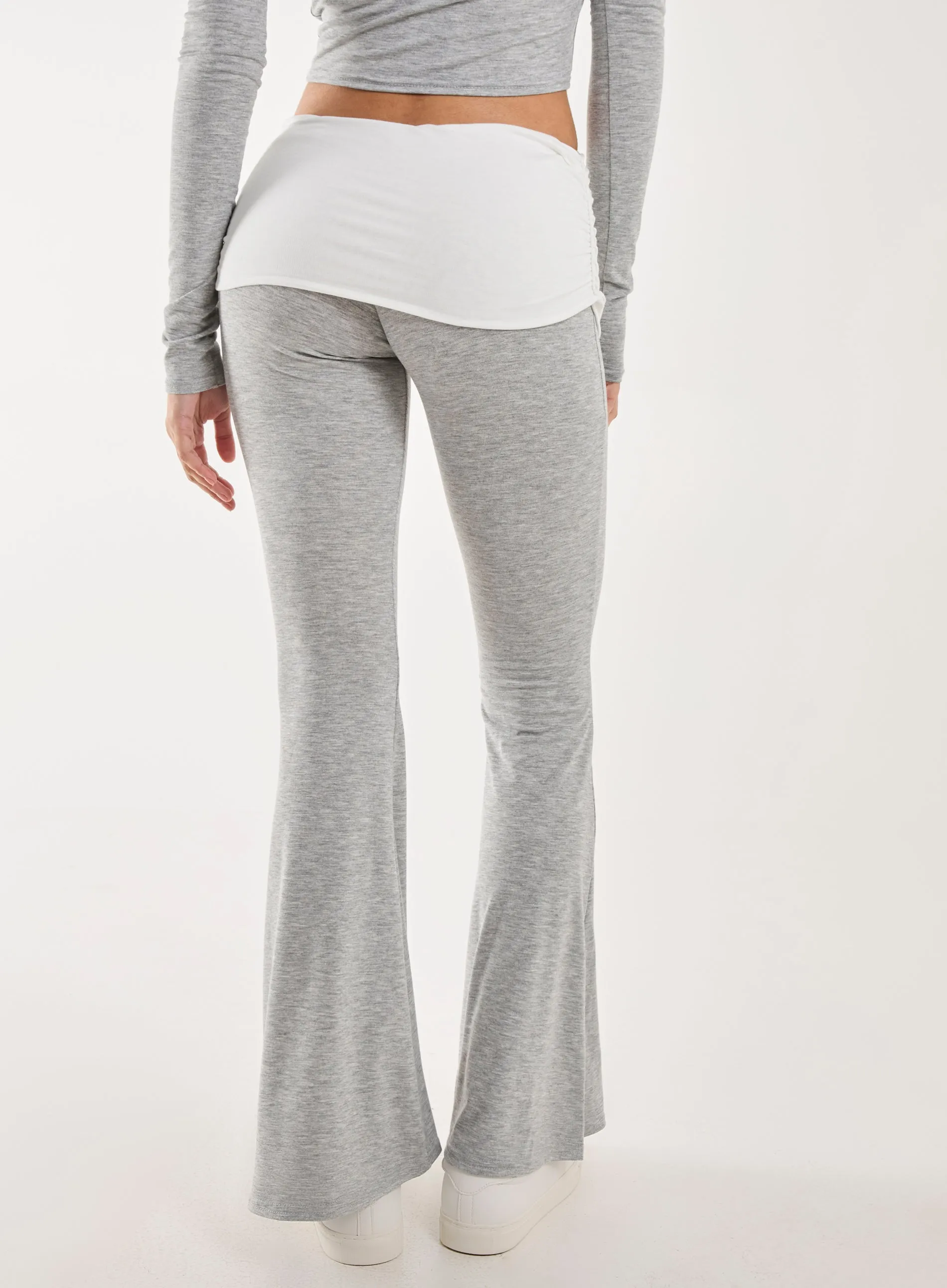 Fold Over Two Tone Flared Leggings
