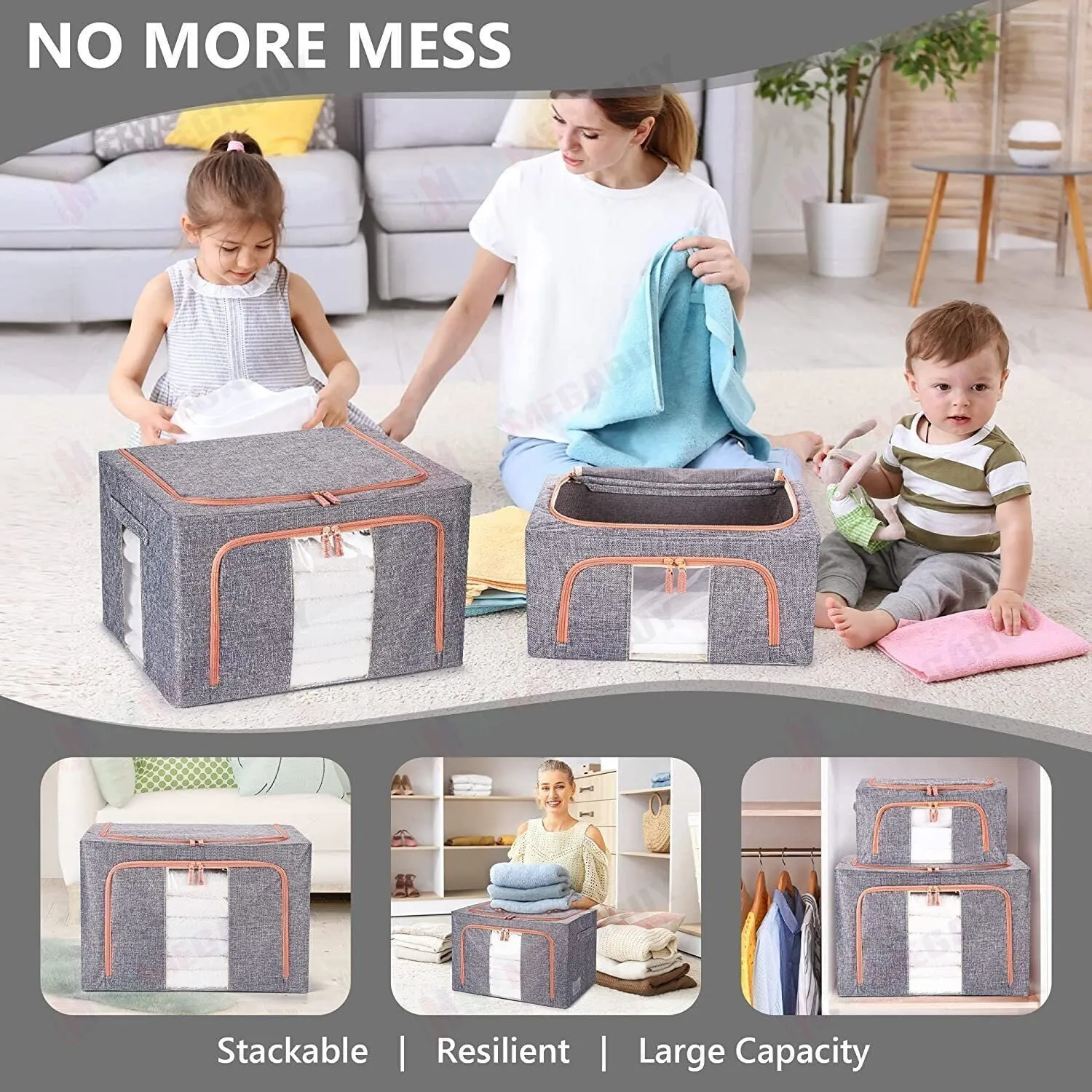Foldable Storage Box  Steel Frame Navy * 2 Sizes