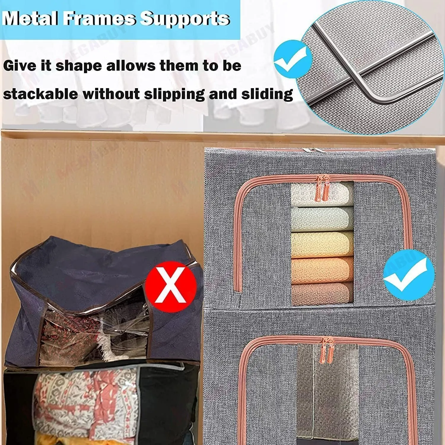 Foldable Storage Box  Steel Frame Navy * 2 Sizes