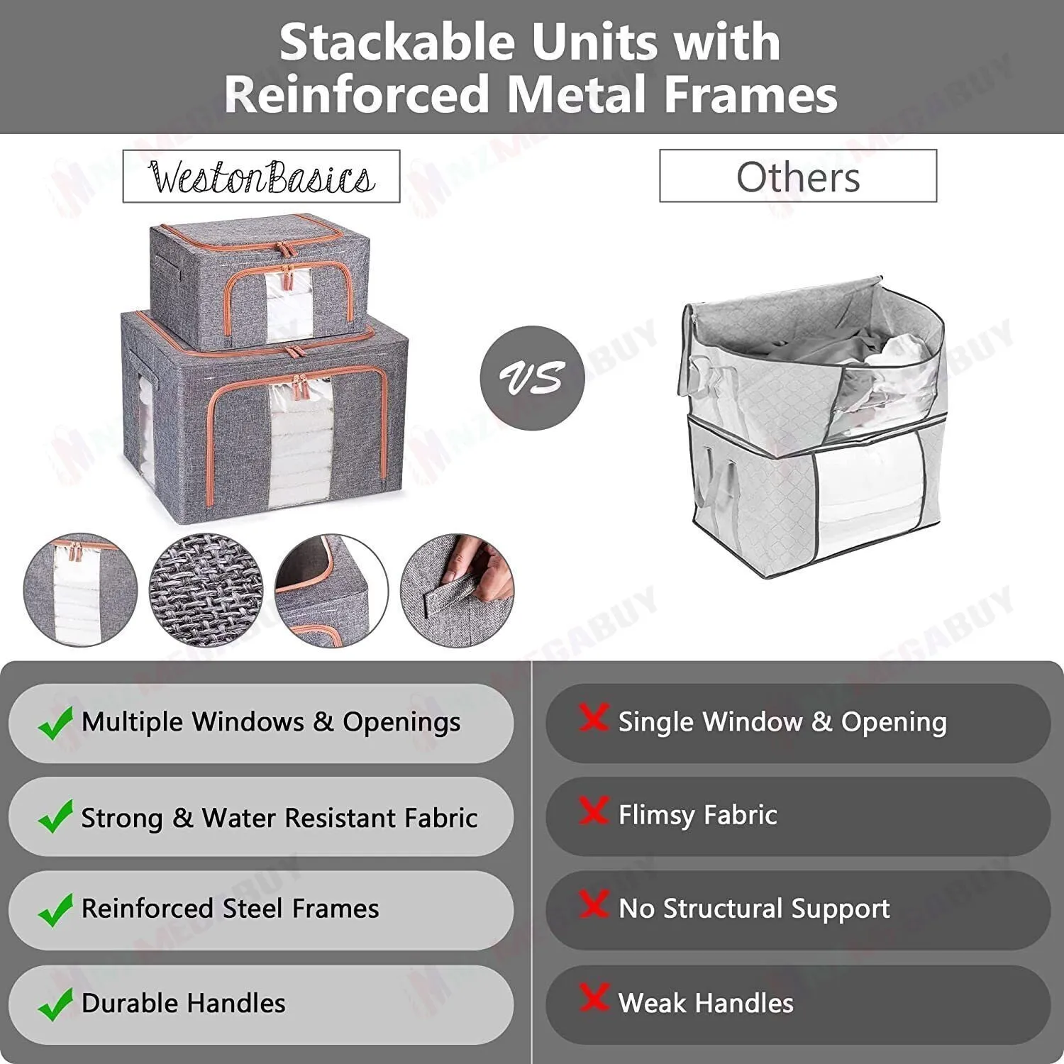 Foldable Storage Box  Steel Frame Navy * 2 Sizes