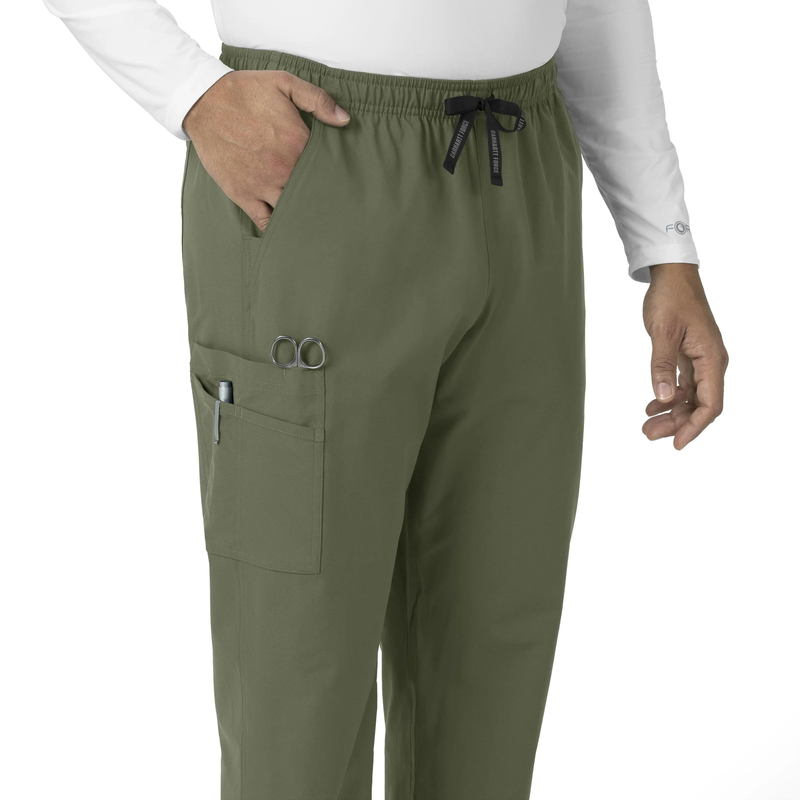 Force Essentials C55013 Unisex Elastic Waist Cargo Scrub Pants Olive