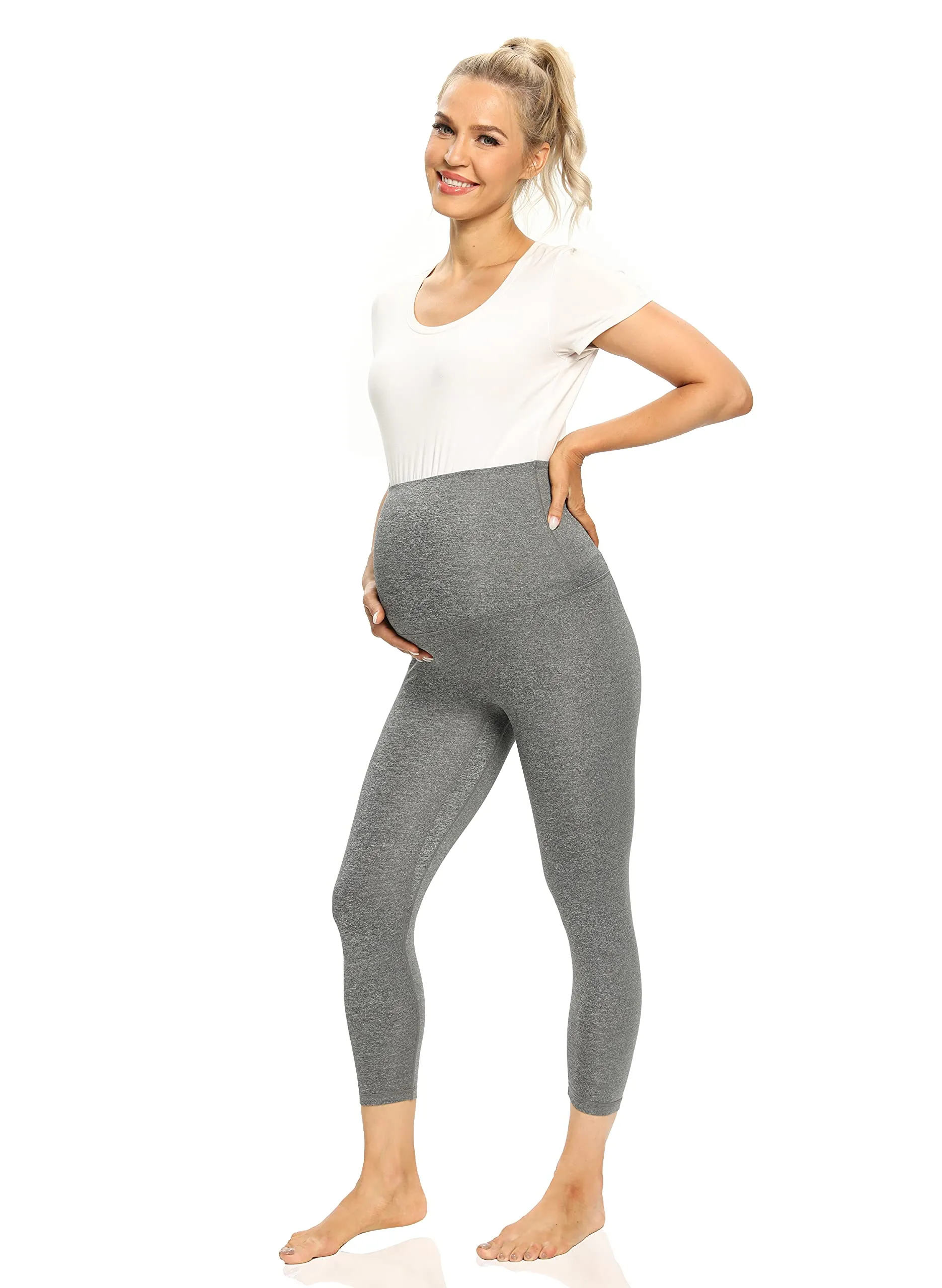 Foucome Women's Maternity Capri Leggings Over The Belly Pregnancy Active Workout Yoga Tights Pants