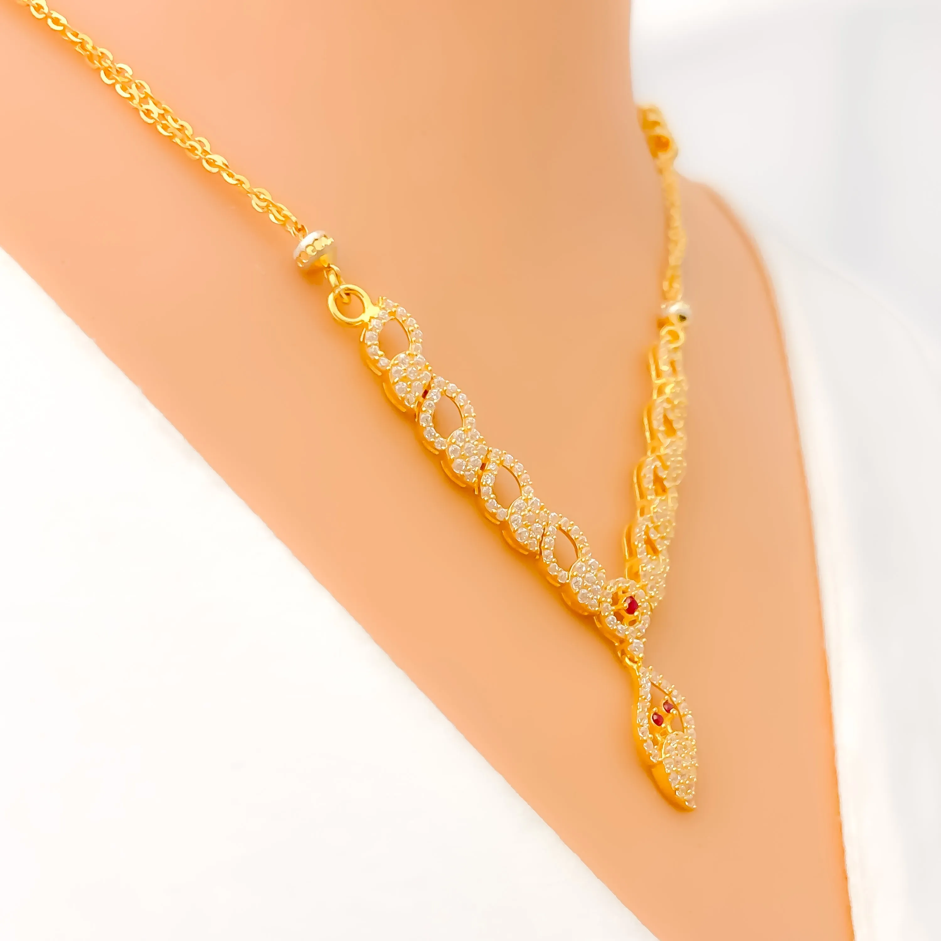 Glimmering Opulent 22k Gold Ornamental CZ Necklace Set
