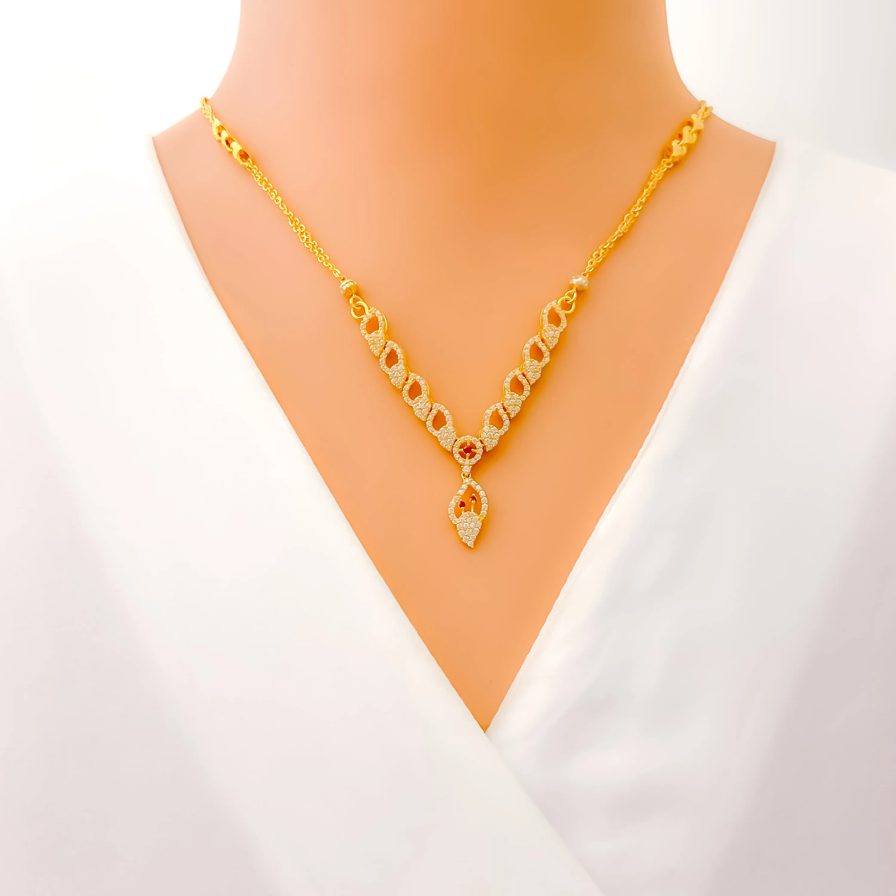 Glimmering Opulent 22k Gold Ornamental CZ Necklace Set