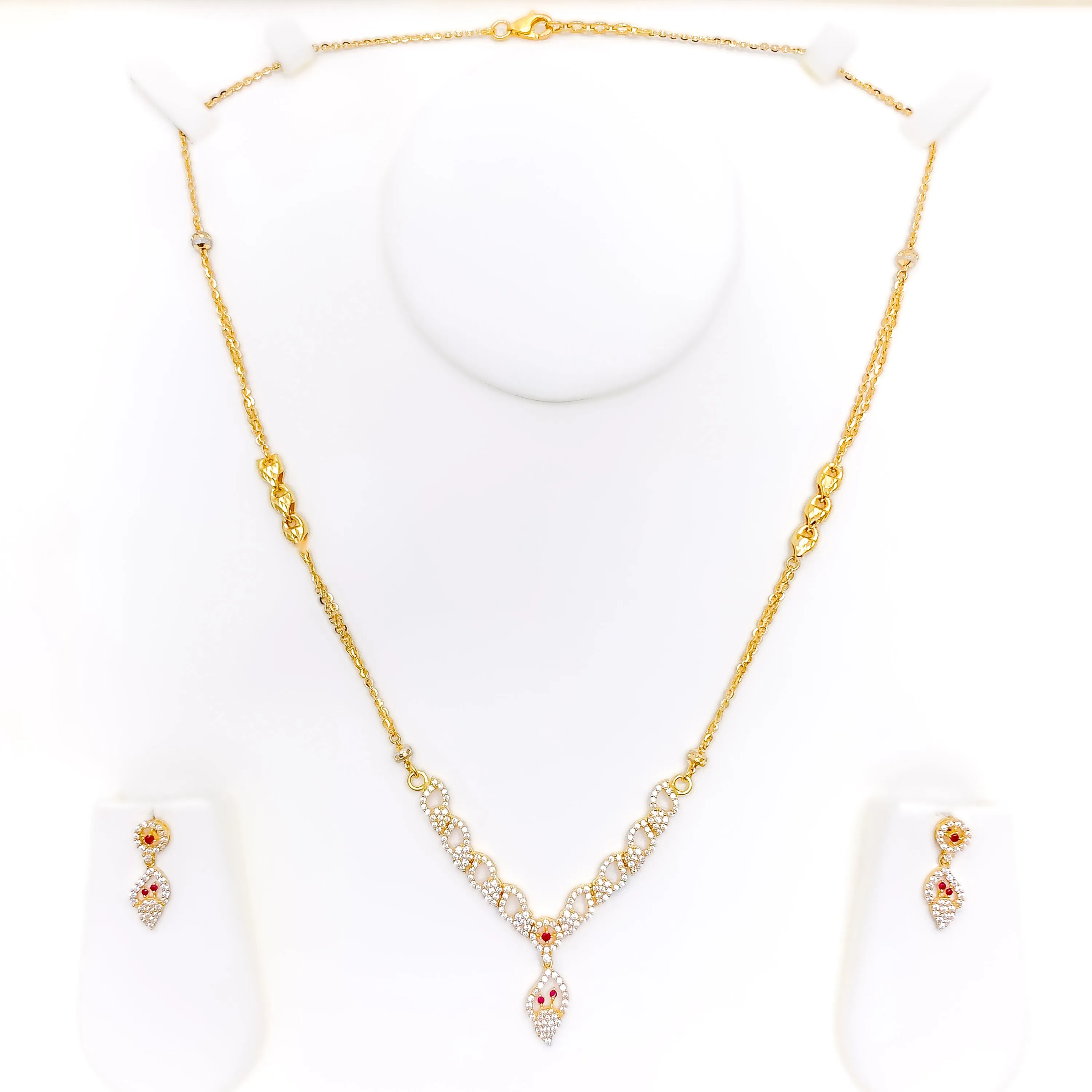 Glimmering Opulent 22k Gold Ornamental CZ Necklace Set