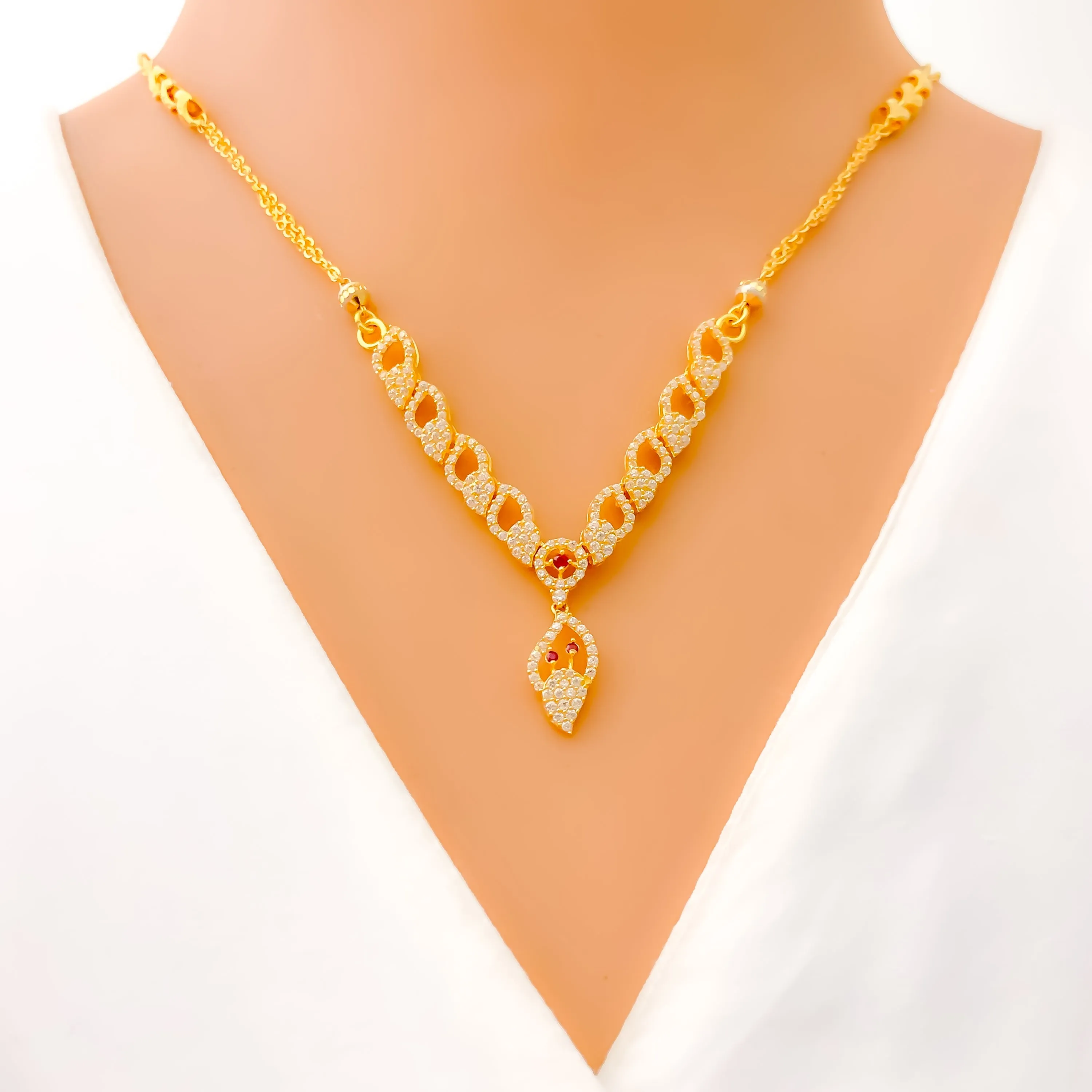 Glimmering Opulent 22k Gold Ornamental CZ Necklace Set