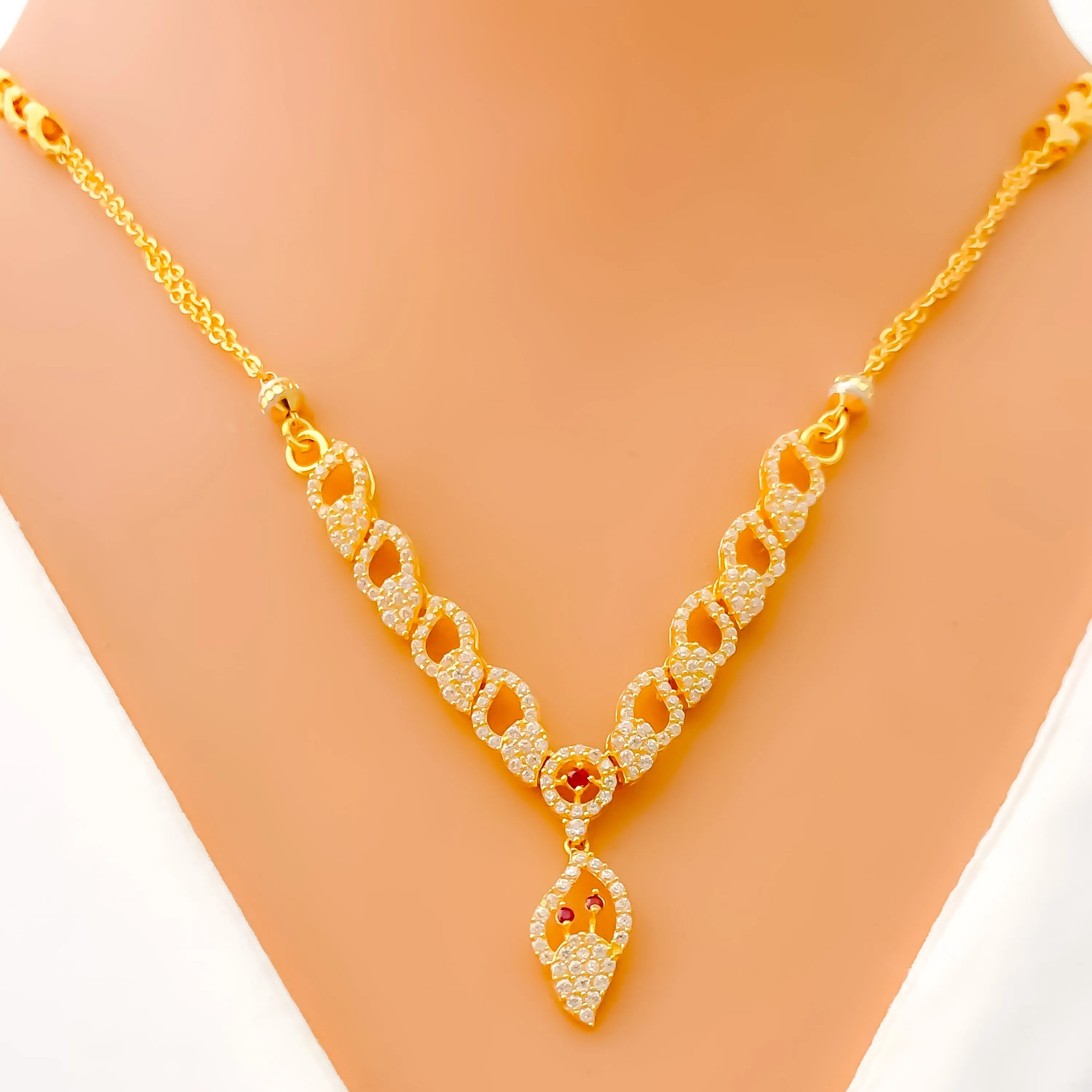 Glimmering Opulent 22k Gold Ornamental CZ Necklace Set