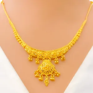 Glimmering Sophisticated 22k Gold Tasseled Necklace Set