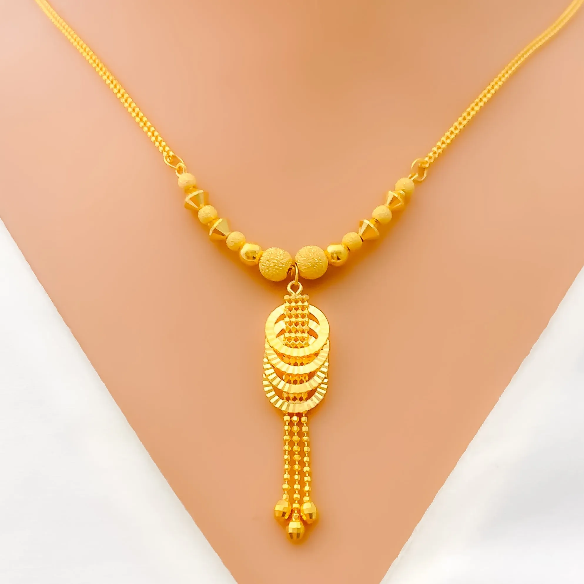 Glowing Delicate22K Gold Halo Ring Necklace Set