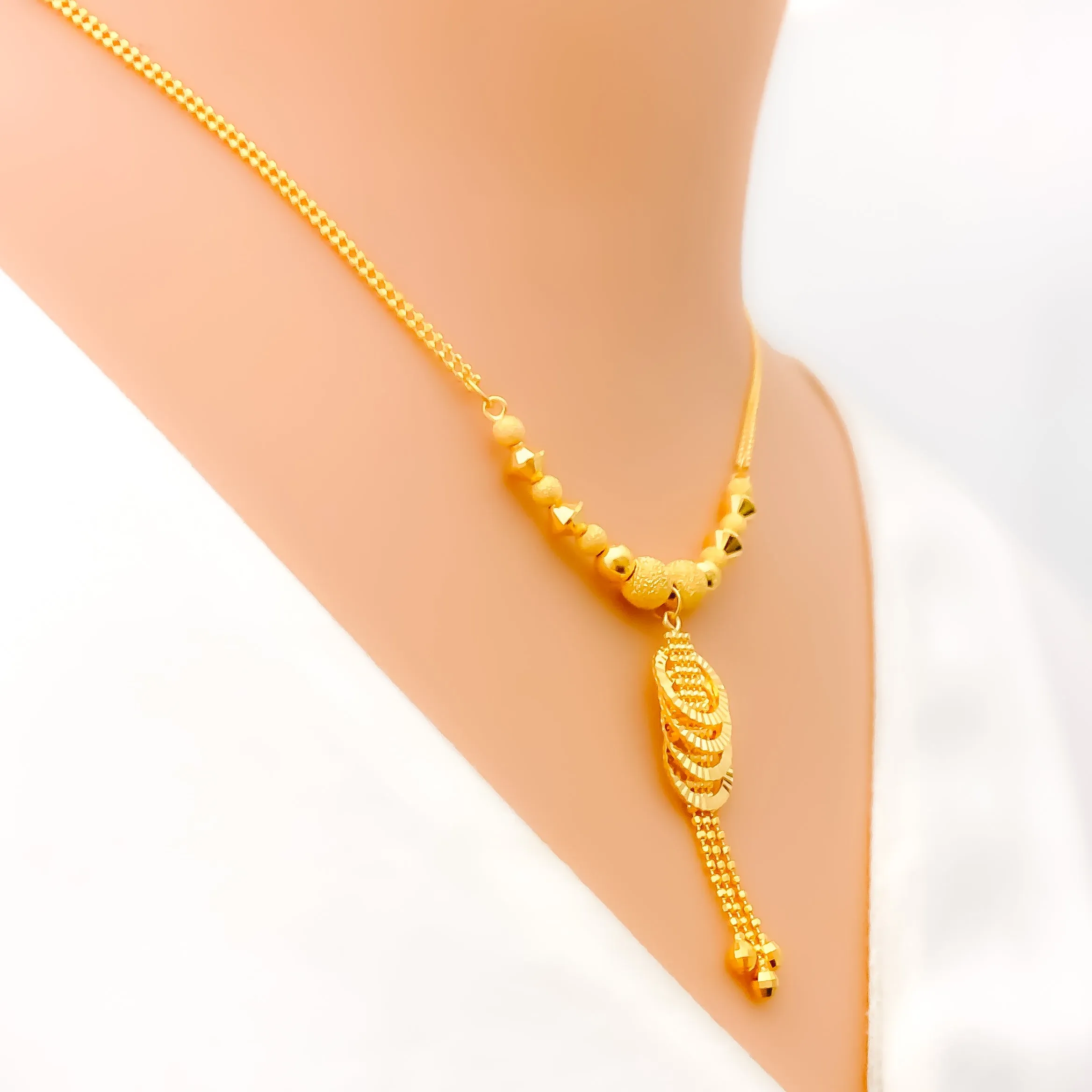 Glowing Delicate22K Gold Halo Ring Necklace Set