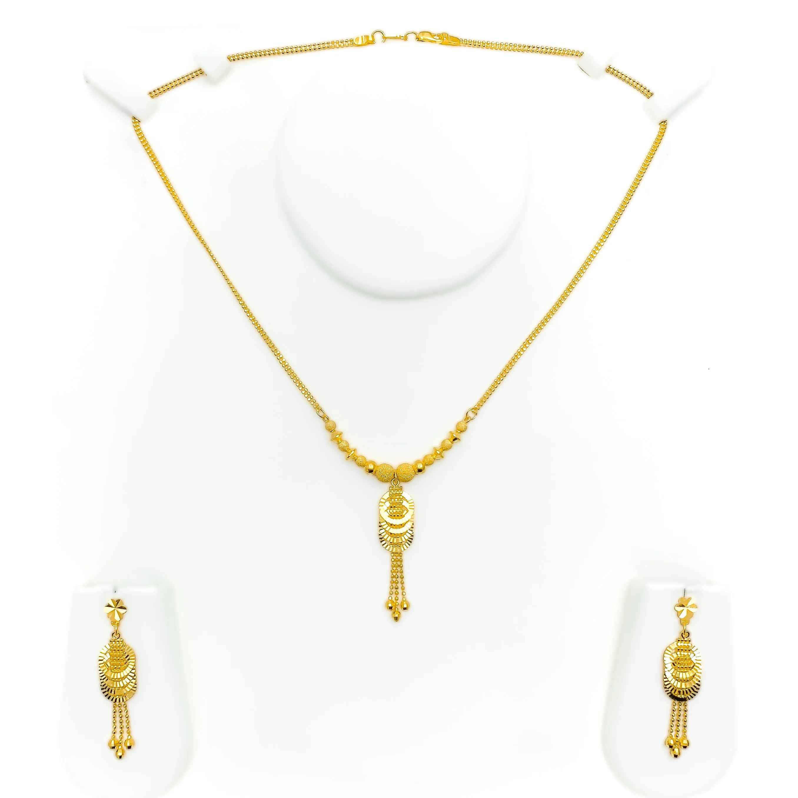Glowing Delicate22K Gold Halo Ring Necklace Set