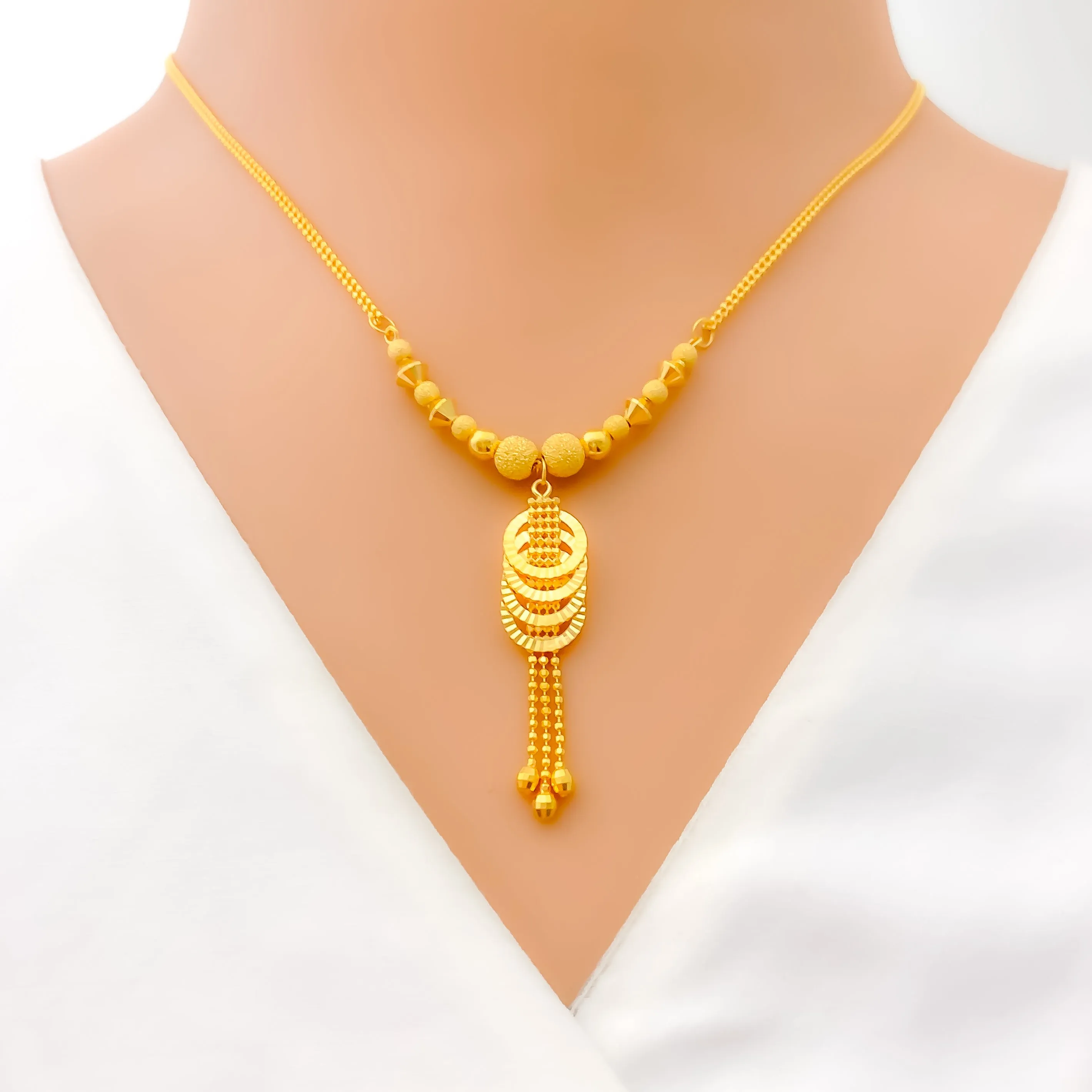 Glowing Delicate22K Gold Halo Ring Necklace Set