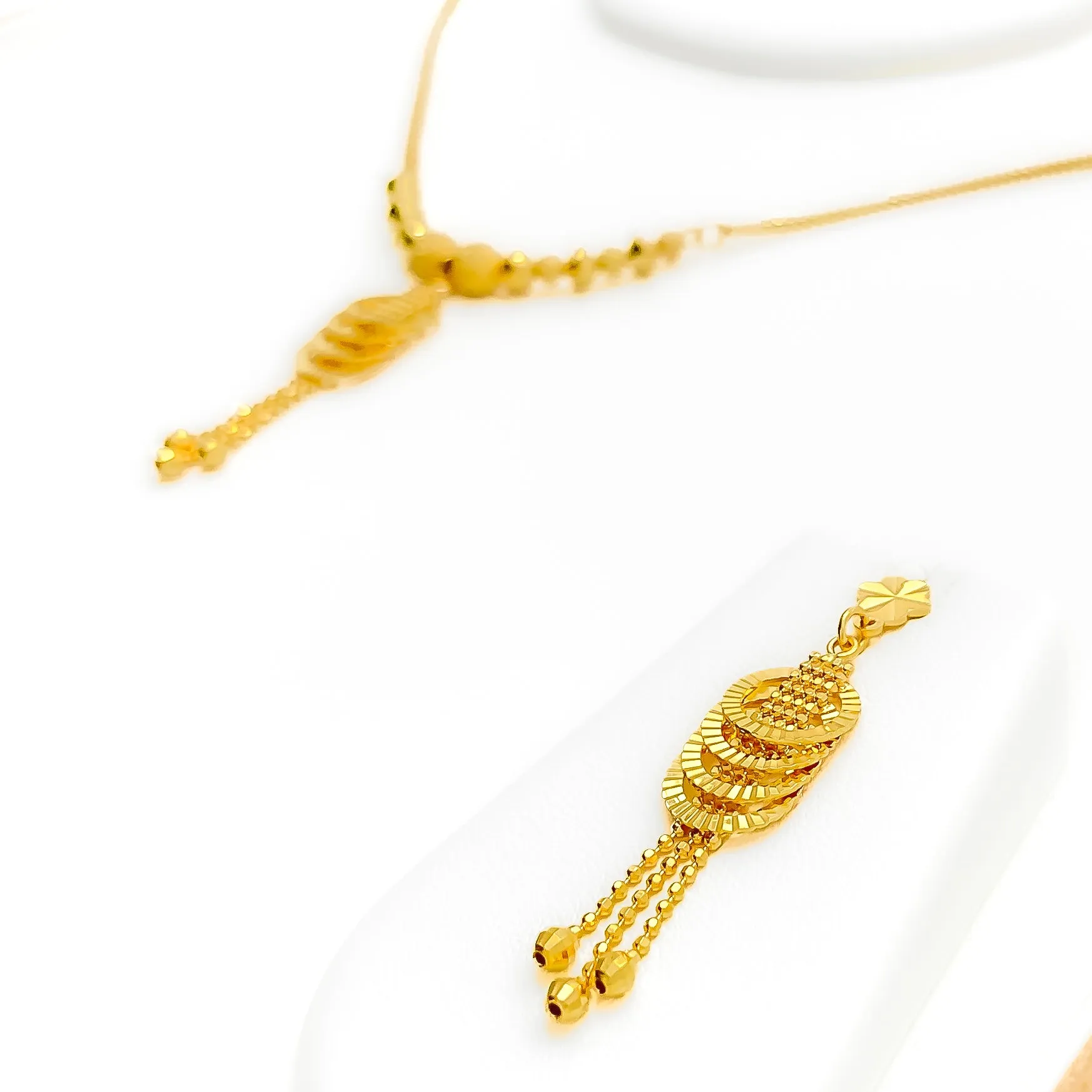 Glowing Delicate22K Gold Halo Ring Necklace Set