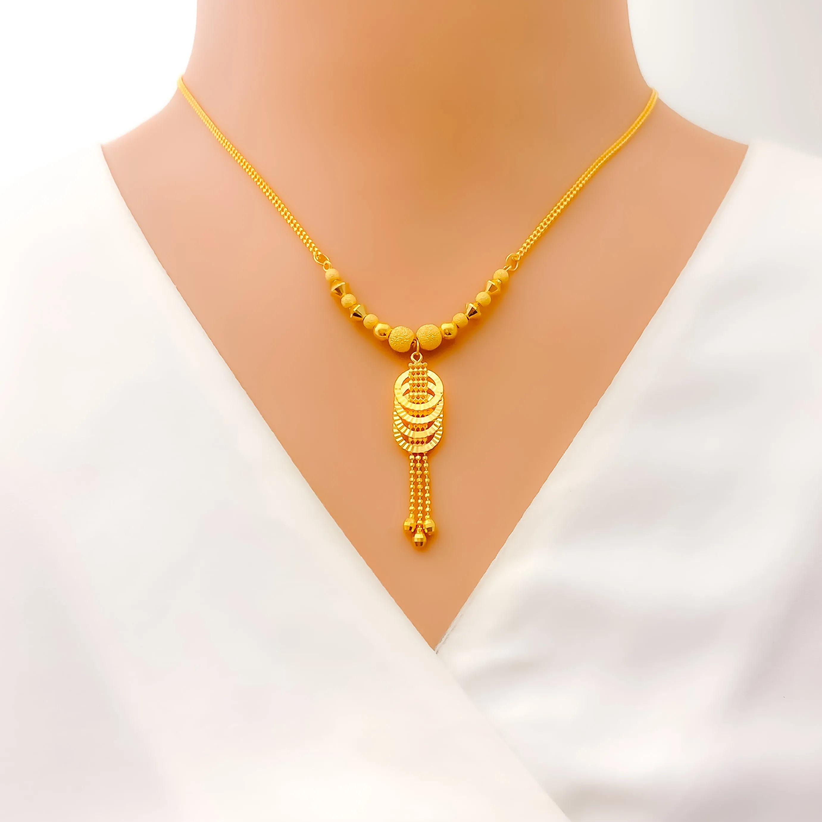 Glowing Delicate22K Gold Halo Ring Necklace Set