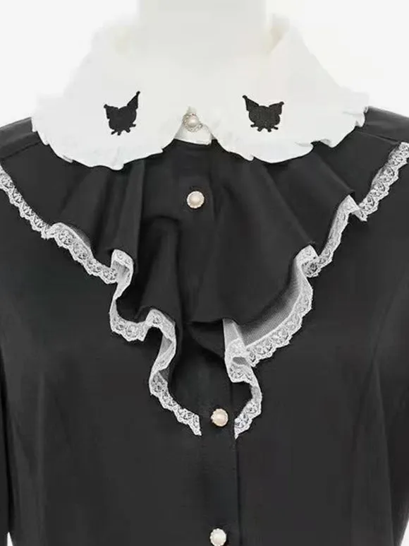 Gothic Lolita Outfits Black Ruffles Long Sleeves Pants Top Bowknot