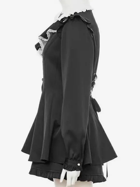 Gothic Lolita Outfits Black Ruffles Long Sleeves Pants Top Bowknot