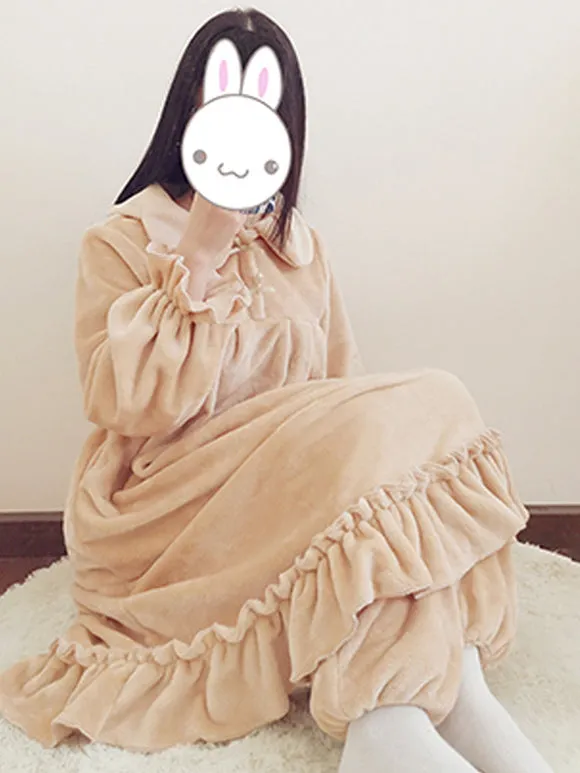 Gothic Lolita Outfits Light Brown Bows Ruffles Long Sleeves Pants Top