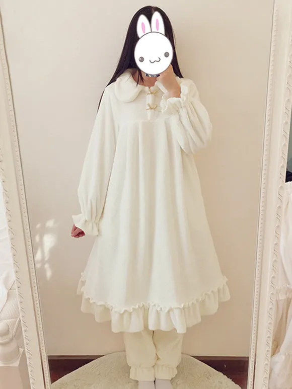 Gothic Lolita Outfits Light Brown Bows Ruffles Long Sleeves Pants Top