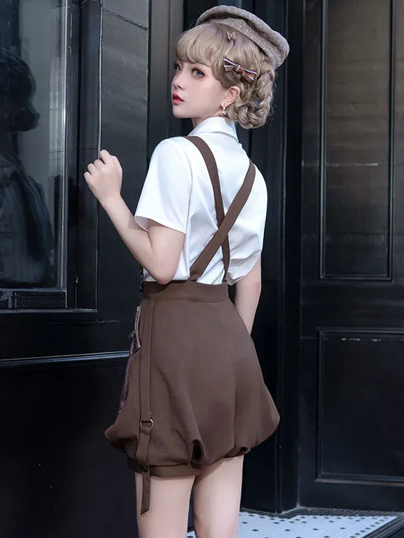 Gothic Ouji Lolita Outfits Coffee Brown Sleeveless Pants Overcoat