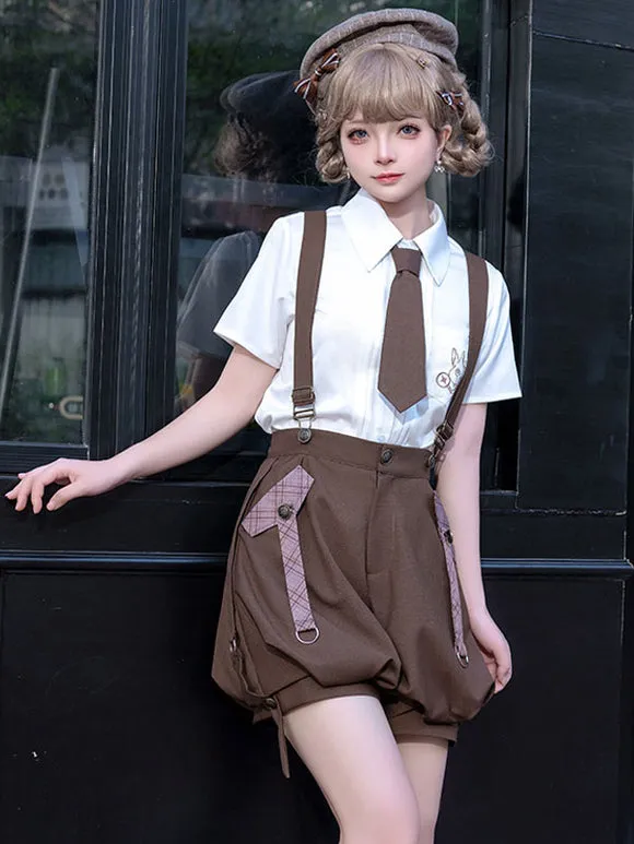 Gothic Ouji Lolita Outfits Coffee Brown Sleeveless Pants Overcoat