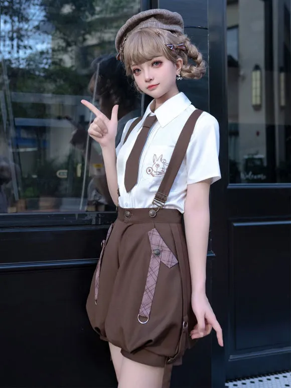 Gothic Ouji Lolita Outfits Coffee Brown Sleeveless Pants Overcoat