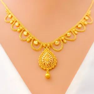 Graceful Hanging Chain 22k Gold Necklace Set