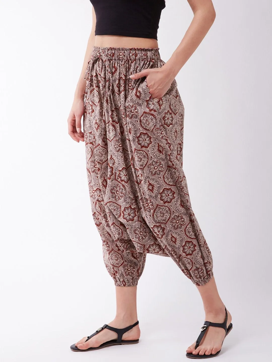 Grey And Maroon Harem Pants