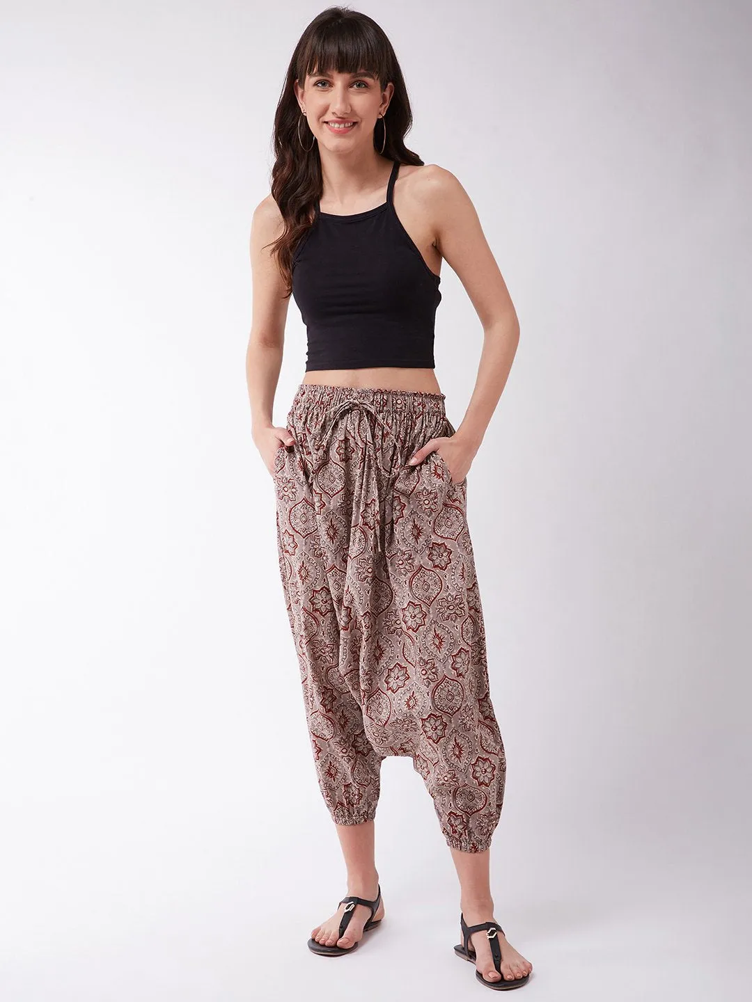 Grey And Maroon Harem Pants