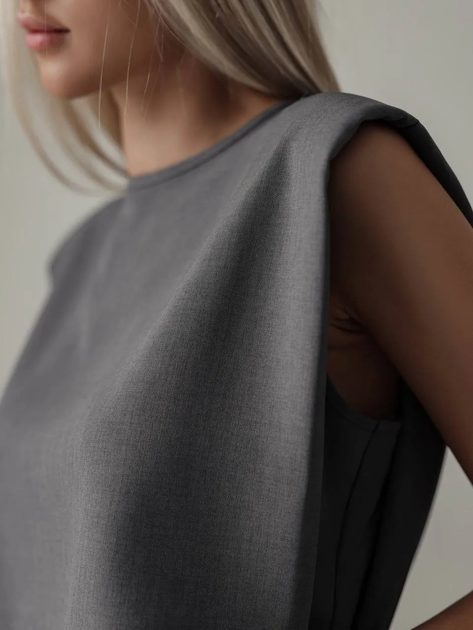 Grey Sleeveless Blouse