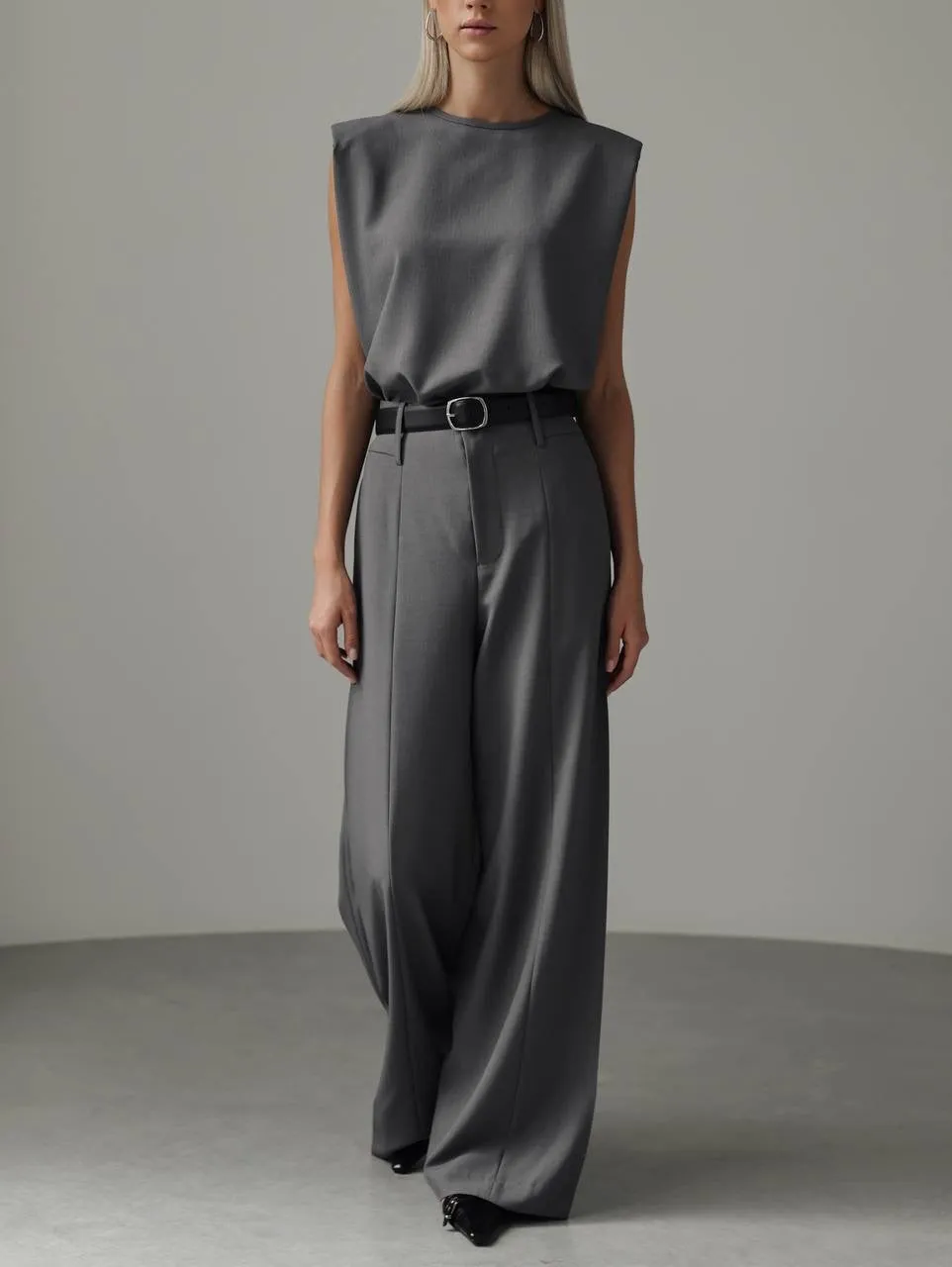 Grey Sleeveless Blouse