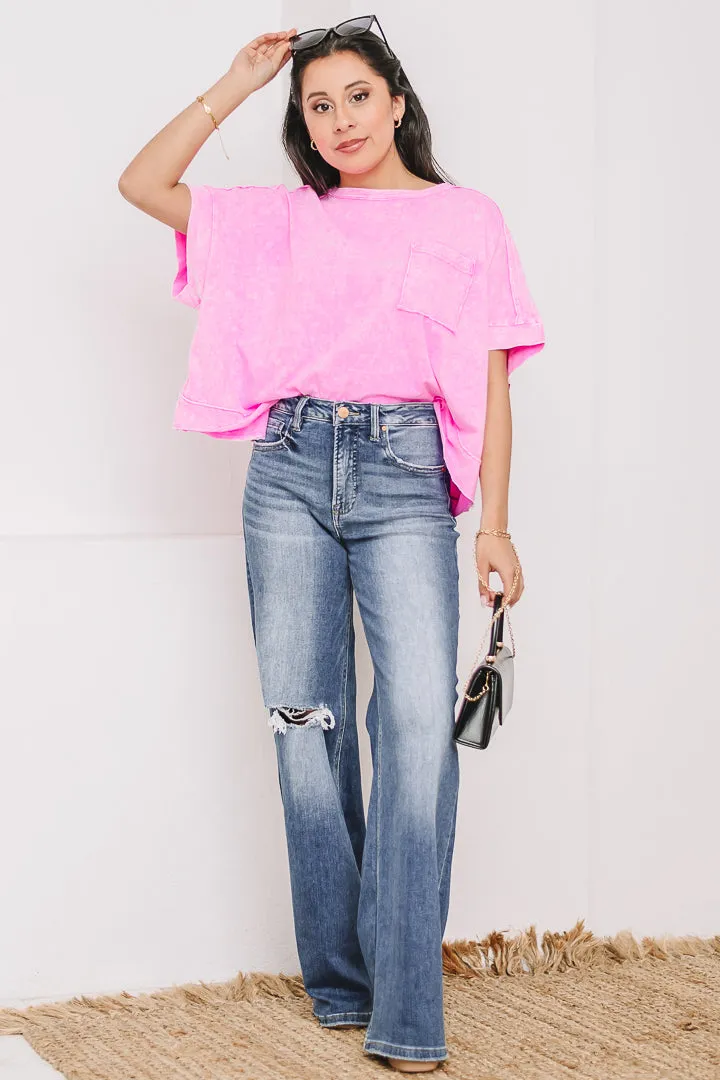 Halo Frost Oversized Crop Tee | Pink