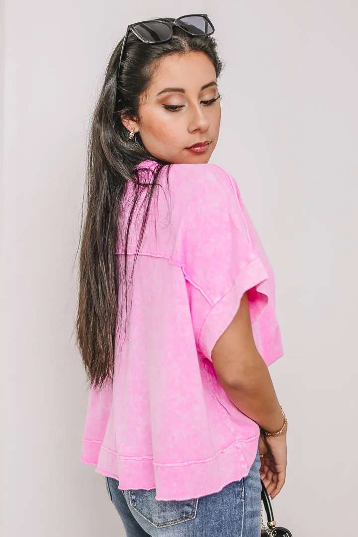 Halo Frost Oversized Crop Tee | Pink