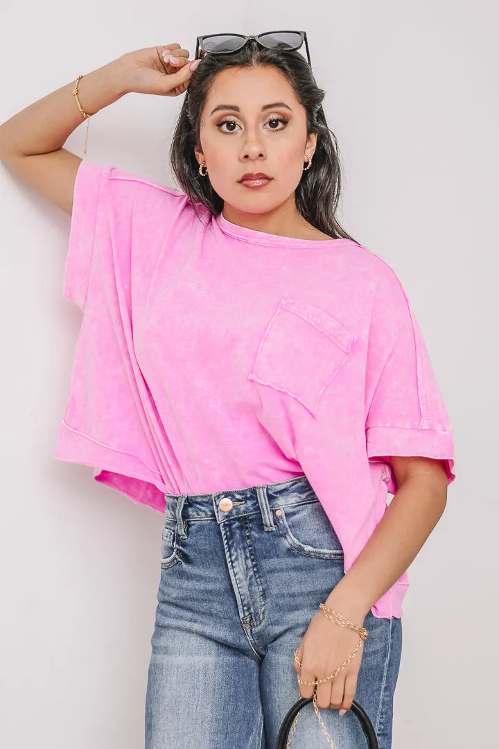 Halo Frost Oversized Crop Tee | Pink
