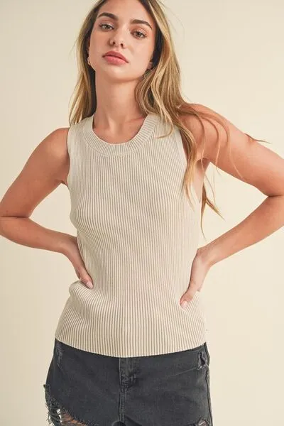 Hazel Blues® |  Aemi   Co Ribbed Round Neck Knit Tank