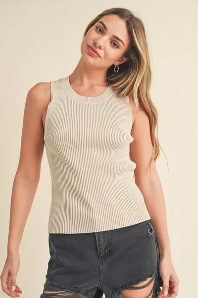 Hazel Blues® |  Aemi   Co Ribbed Round Neck Knit Tank
