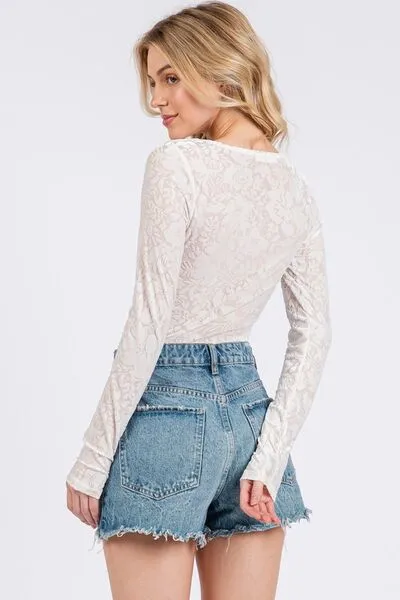 Hazel Blues® |  Ces Femme Velvet Floral Long Sleeve Bodysuit