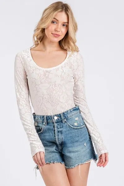 Hazel Blues® |  Ces Femme Velvet Floral Long Sleeve Bodysuit