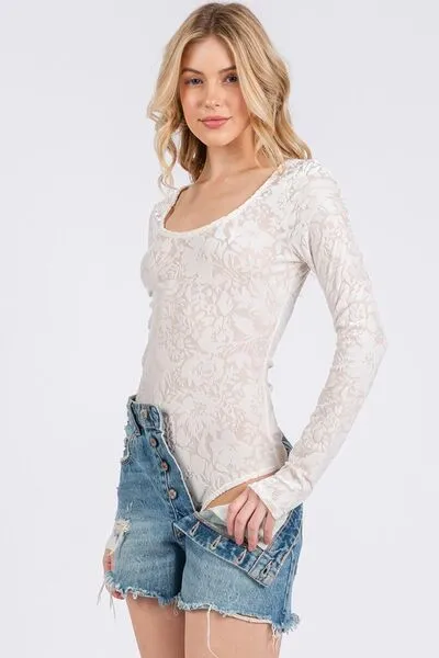 Hazel Blues® |  Ces Femme Velvet Floral Long Sleeve Bodysuit