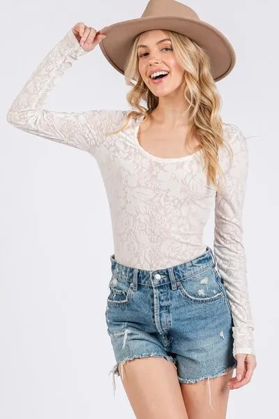 Hazel Blues® |  Ces Femme Velvet Floral Long Sleeve Bodysuit