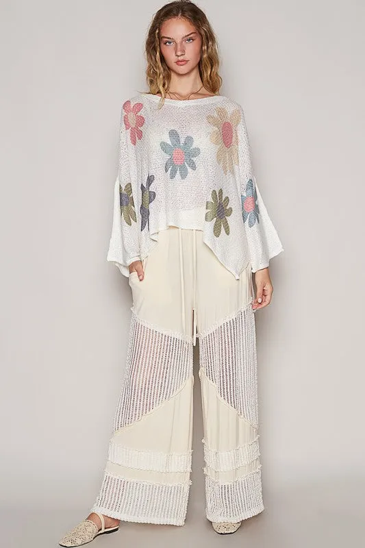 Hazel Blues® |  POL Flower Dropped Shoulder Long Sleeve Knit Top