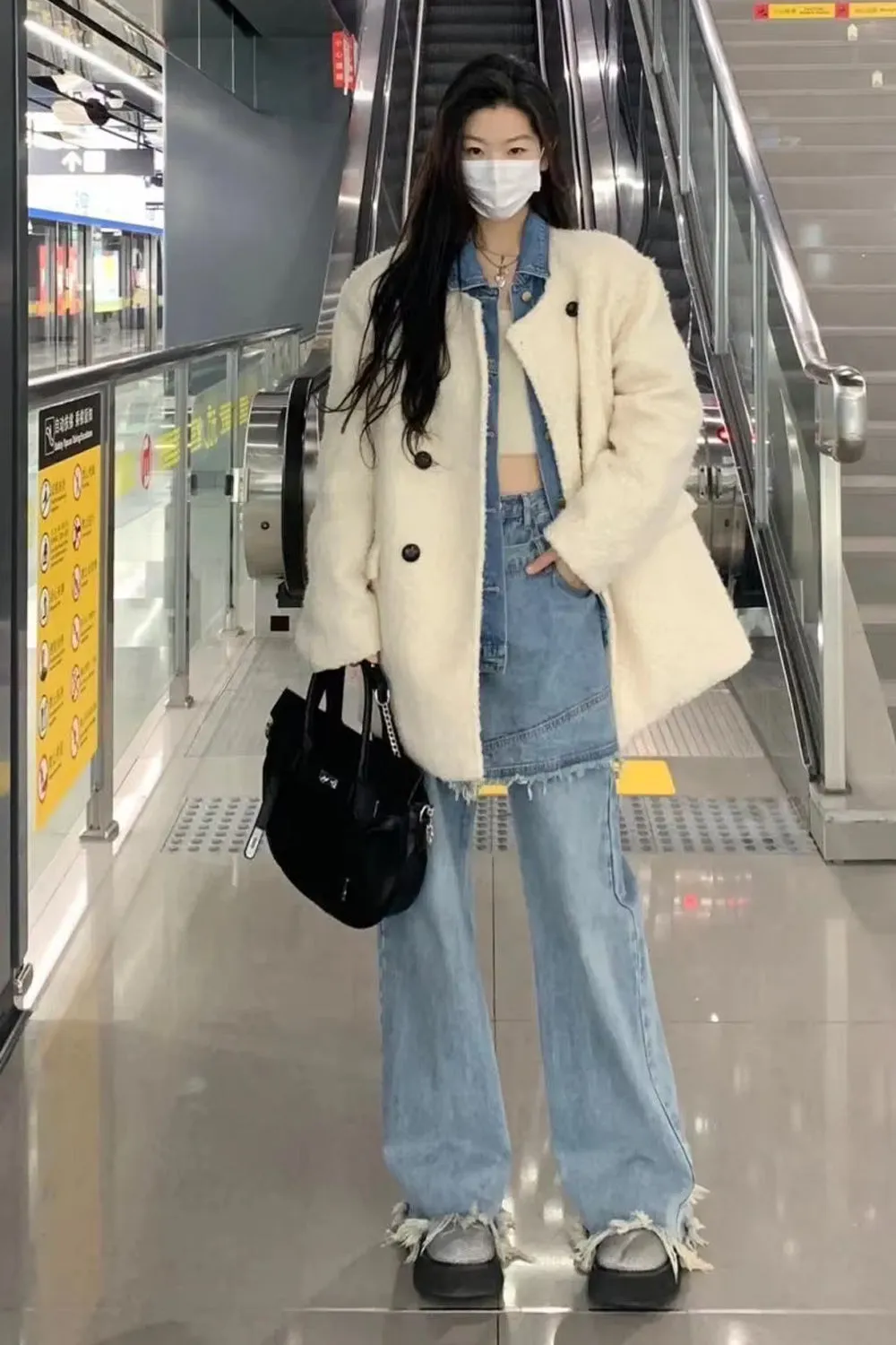High Waist Design Irregular Tassel Jeans Pants