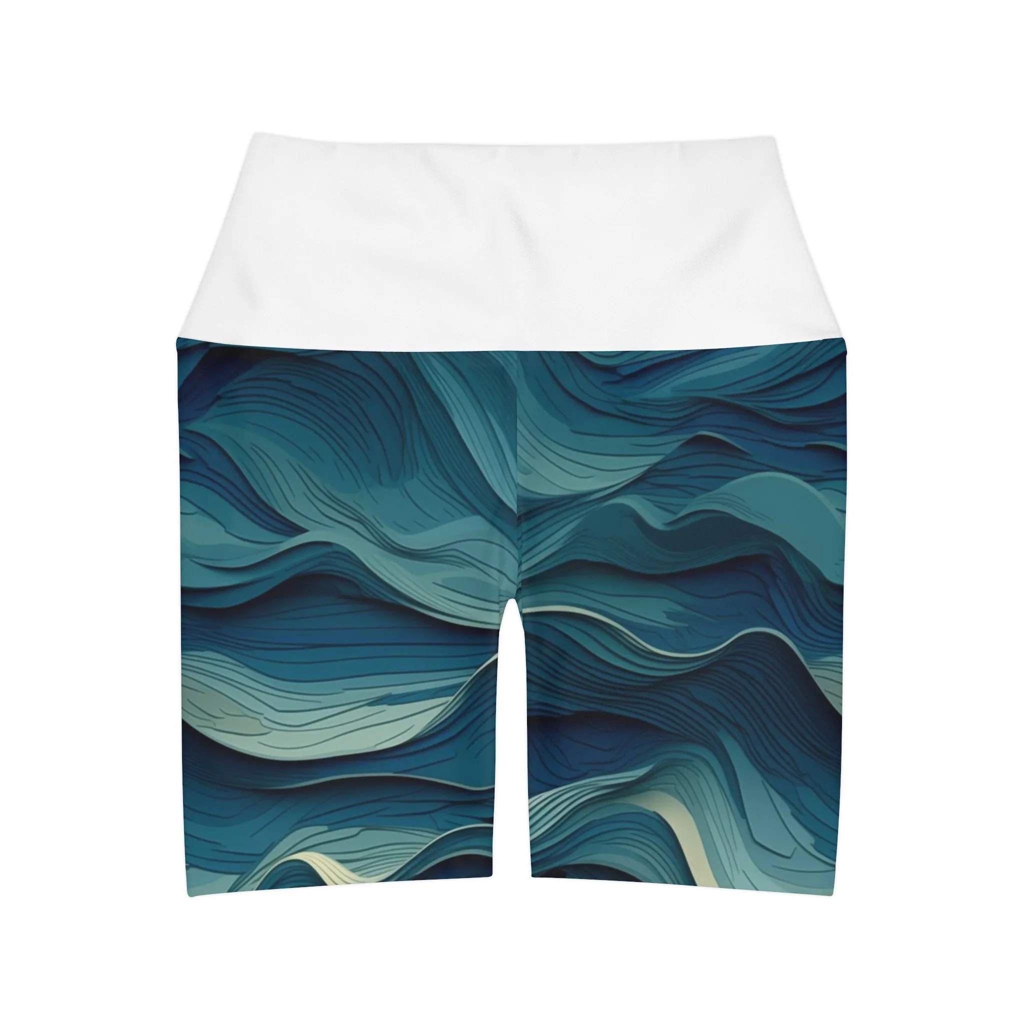 High Waisted Yoga Shorts - Jehanne Tadasana Ocean Waves