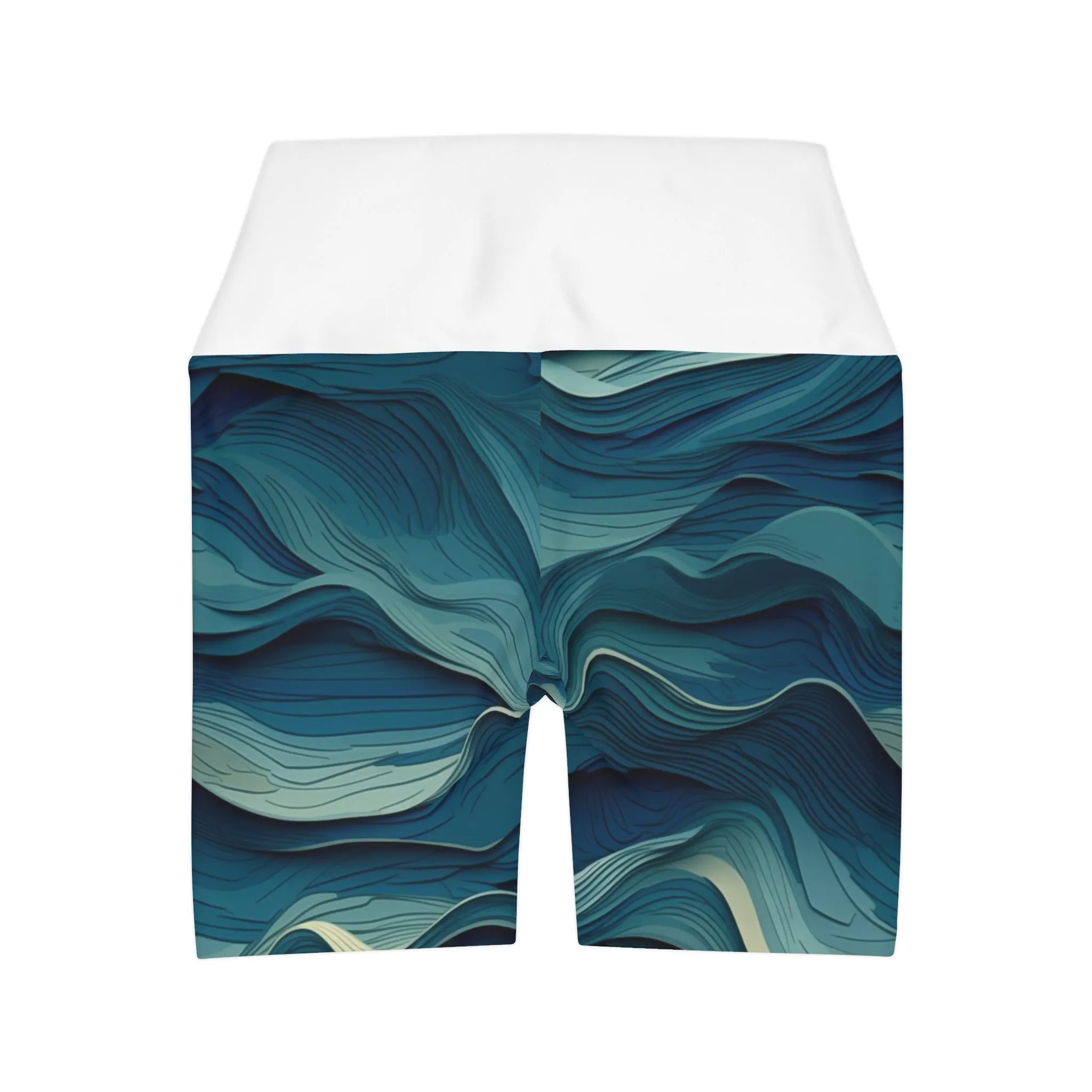 High Waisted Yoga Shorts - Jehanne Tadasana Ocean Waves