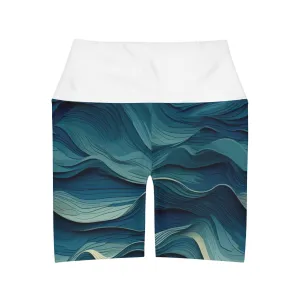 High Waisted Yoga Shorts - Jehanne Tadasana Ocean Waves